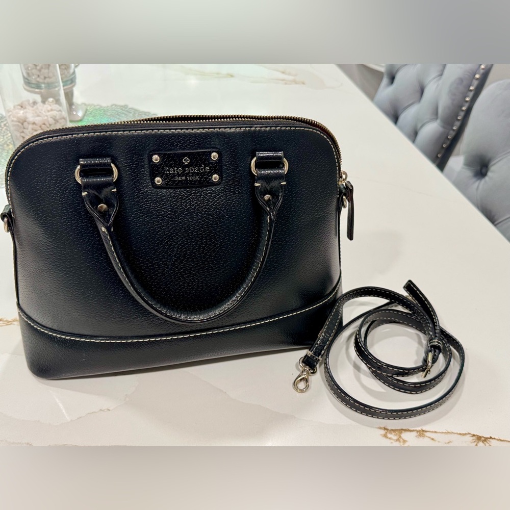 kate spade Black Pebbled Leather Satchel with Removable Strap